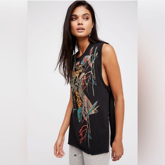 NWOT Free People Jungle Bay split side embroidered beaded tunic XS sleeveless - Picture 1 of 14